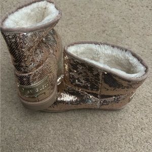 G by Guess Light Pink Sequin Sherpa Booties